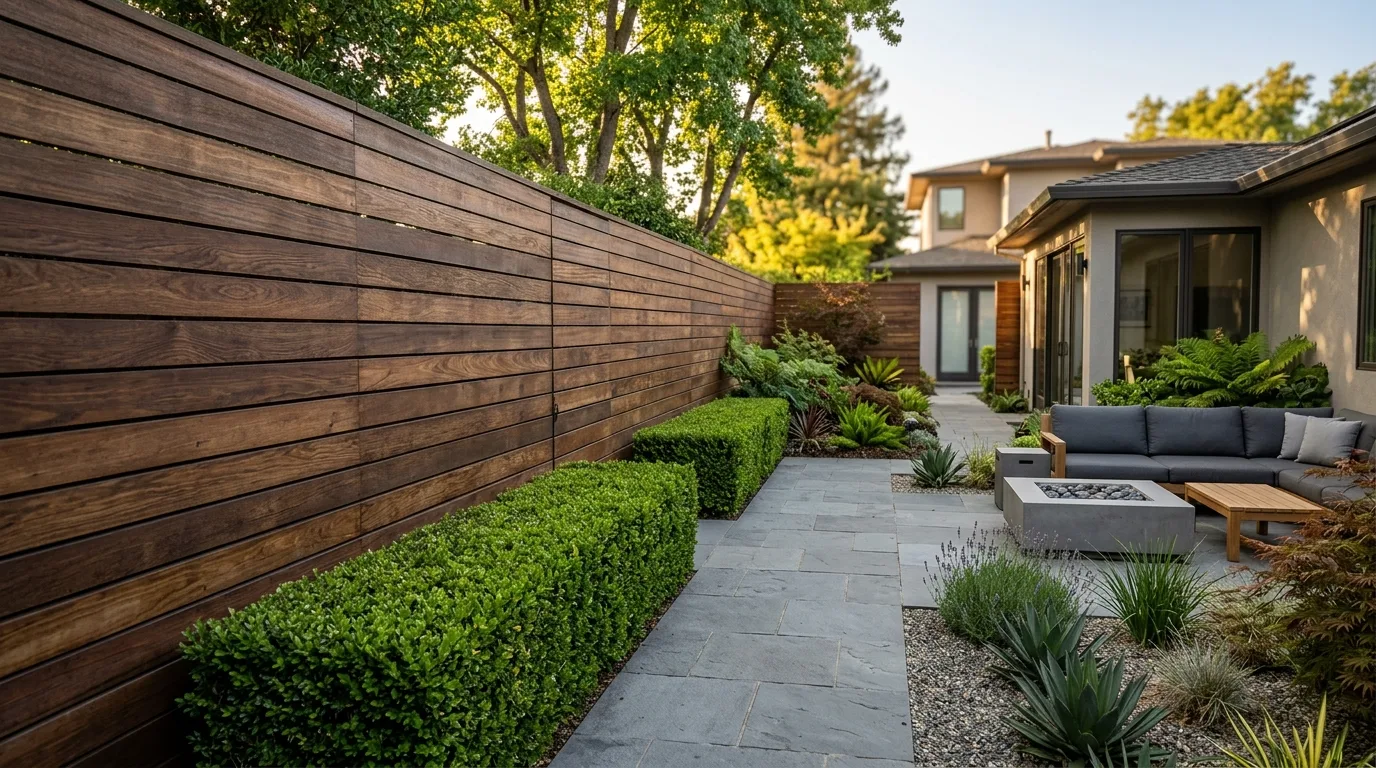 Tall Horizontal Wood Panels for Privacy